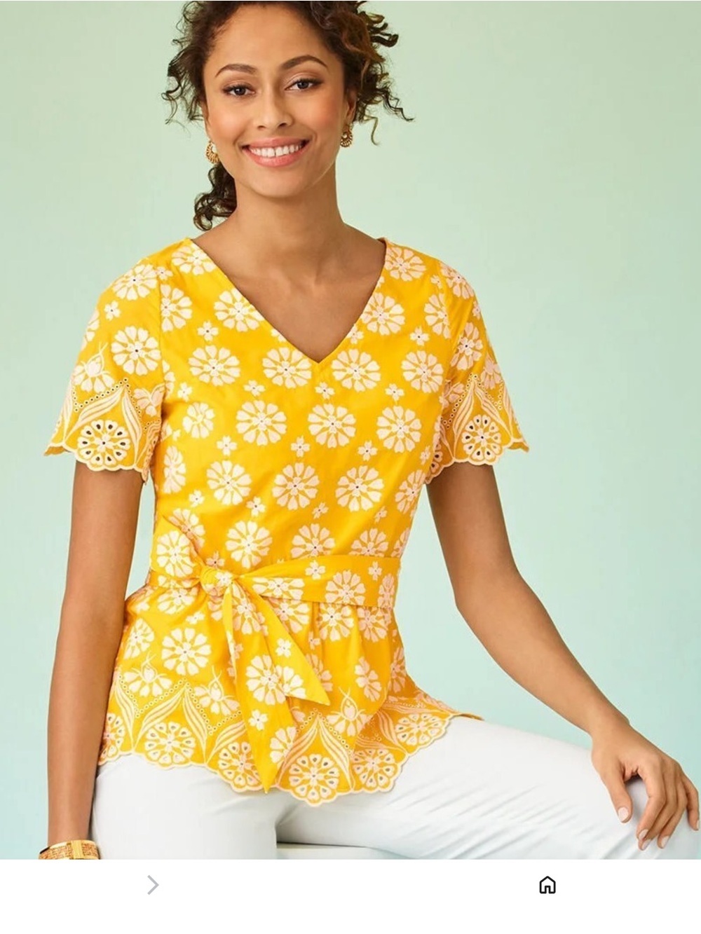 NWT Talbots yellow Eyelet Tie-waist Short Sleeve blouse